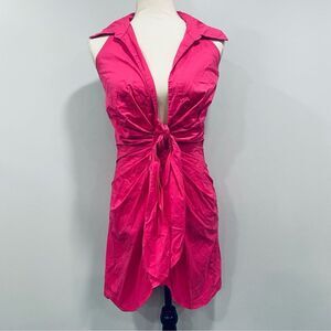 HERS & MINE S Hot Pink Halter Tie Front Mini Dress Romantic Coquette Barbiecore